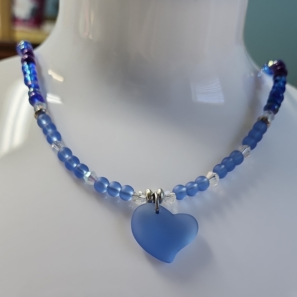Blue Heart Beach Glass Pendant!